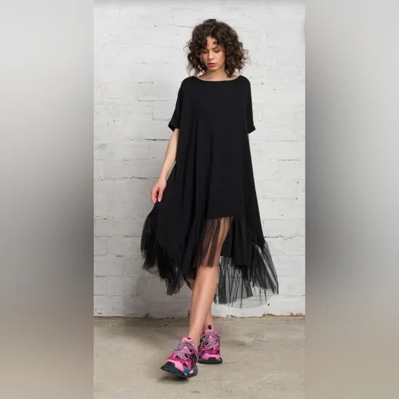 Aakasha Rare Extravagant Tulle Black M Maxi Dress - Picture 2 of 7